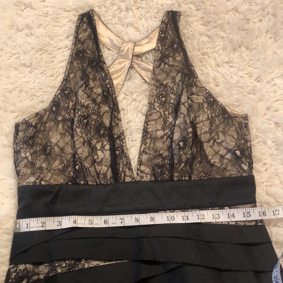 Stunning BEBE layered with satin and lace dress. Sexy Low deep V cut front. - Picture 9 of 13